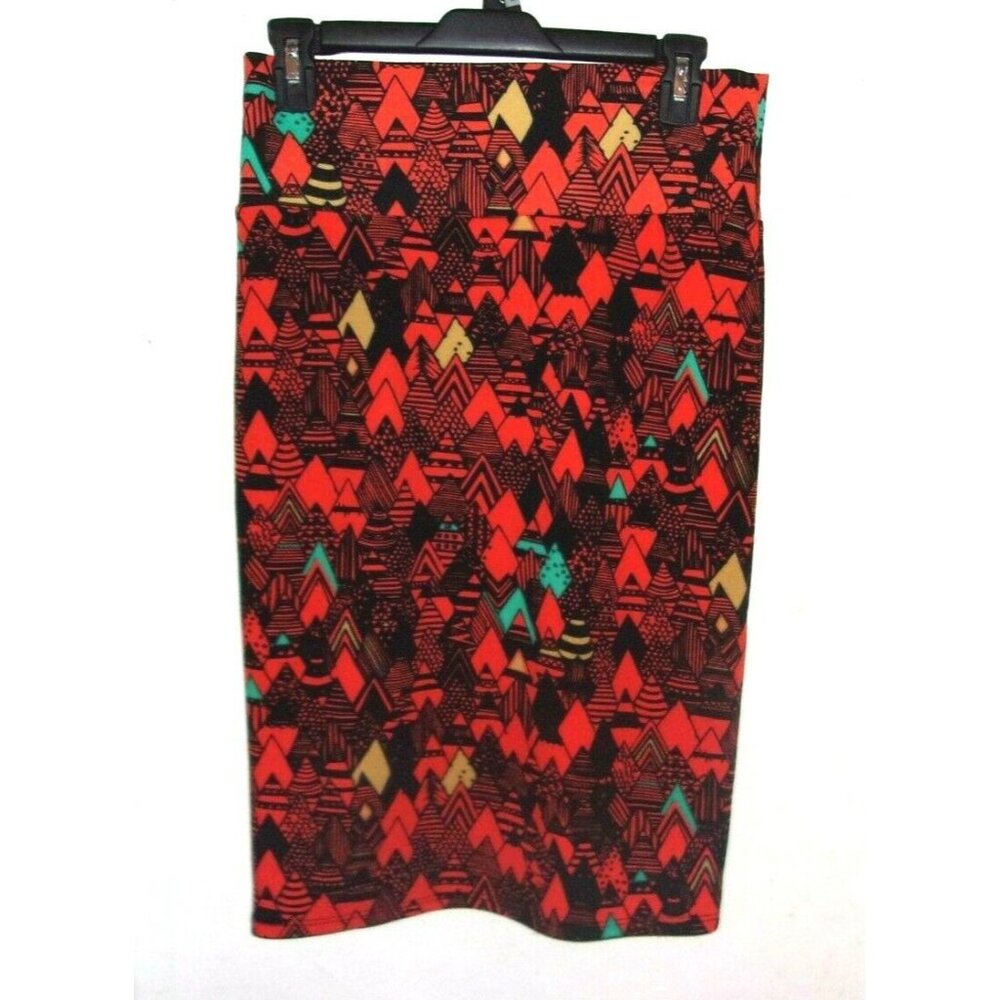 LuLaRoe Blue Yellow Orange Black Geometric‎ Pencil Skirt S
